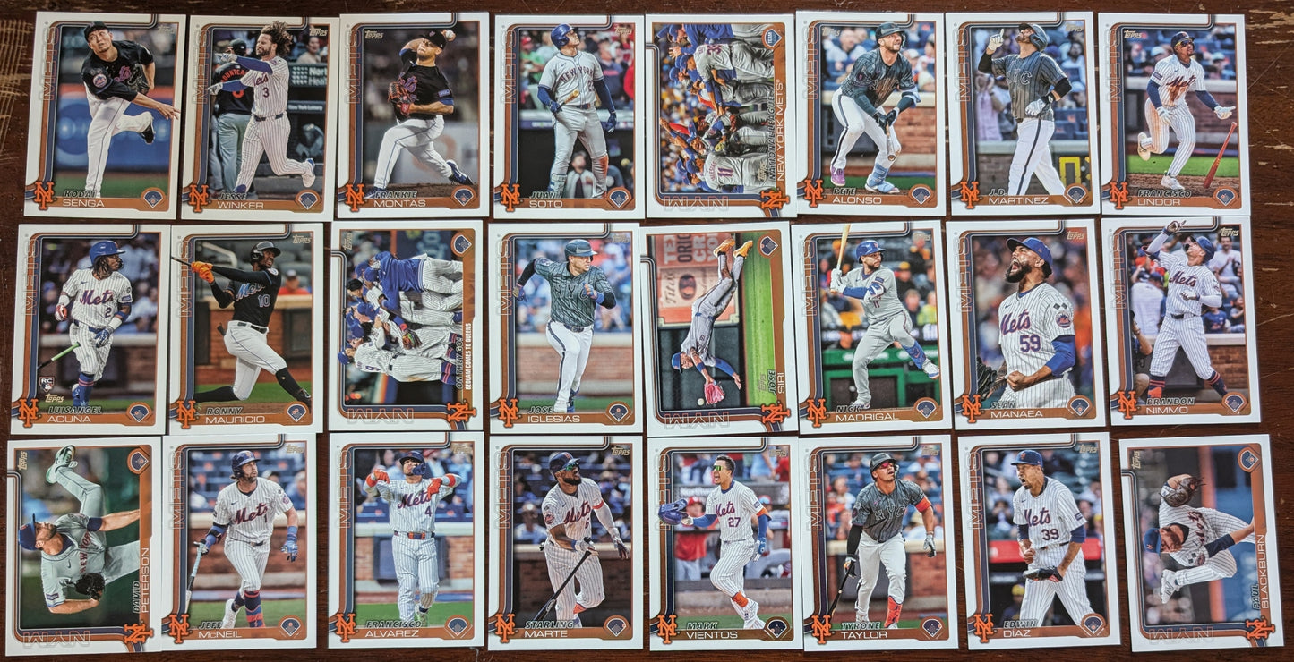 2025 Topps Series 1 + 2 Baseball Team Set 24 Cards New York Mets Francisco Lindor Soto Alonso plaque
