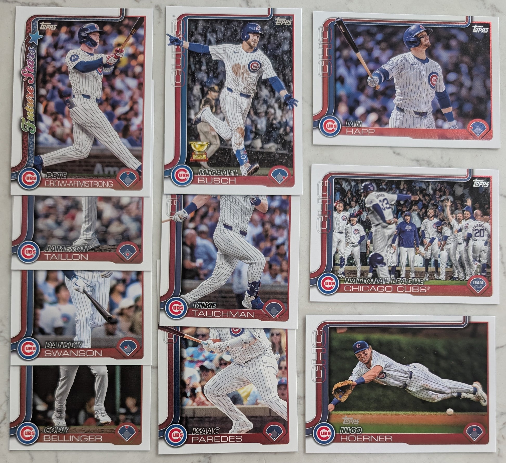2025 Topps Series 1 Baseball Team Set 10 Cards Chicago Cubs PCA Pete Crow-Armstrong Busch plaque