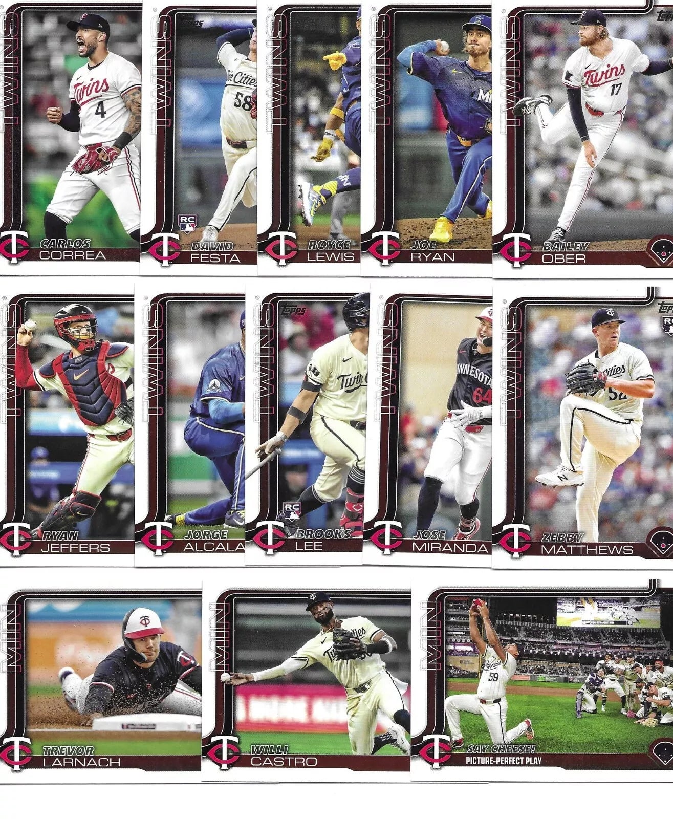 2025 Topps Series 1 Baseball Team Set 13 Cards Minnesota Twins Brooks Lee RC plaque