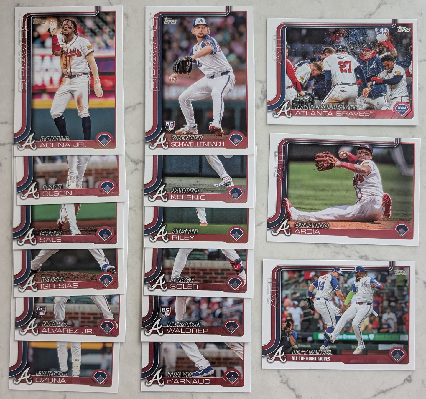 2025 Topps Series 1 Baseball Team Set 15 Cards Atlanta Braves Ronald Acuna Jr Olson plaque