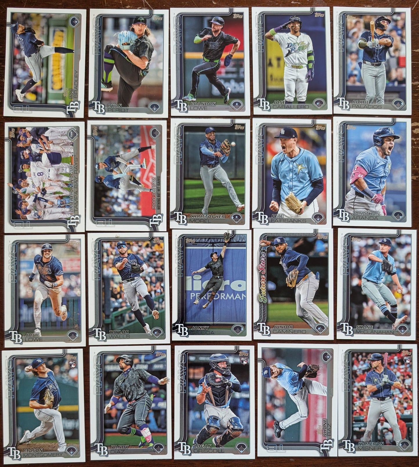 2025 Topps Series 1 + Series 2 Baseball Team Set 20 Cards Tampa Bay Rays Junior Caminero plaque