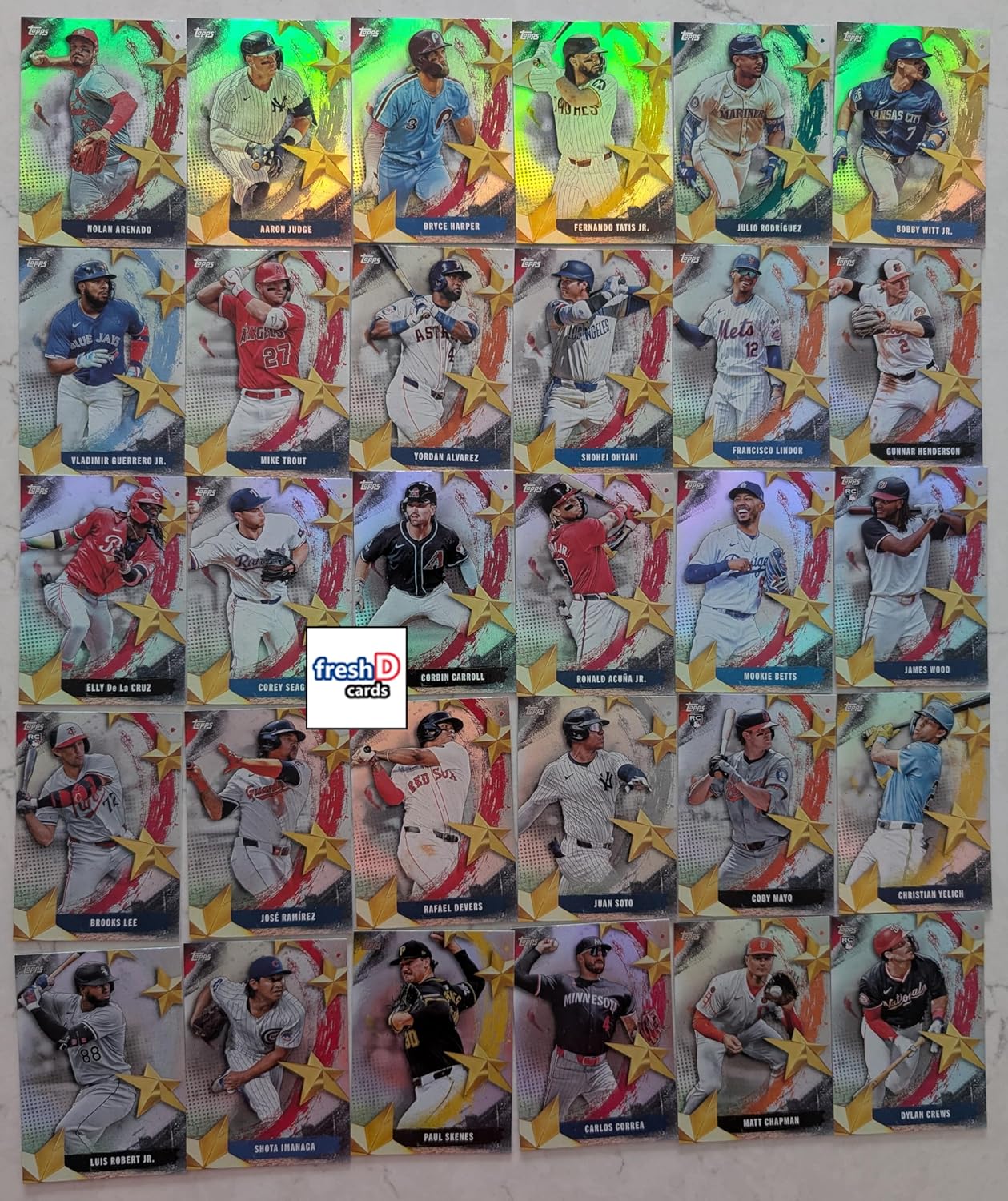 2025 Topps Series 1 SMLB 30 Baseball Card Insert Set with Aaron Judge, Bobby Witt Jr, Dylan Crews, James Wood, Shohei Ohtani, Paul Skenes, Coby Mayo plaque