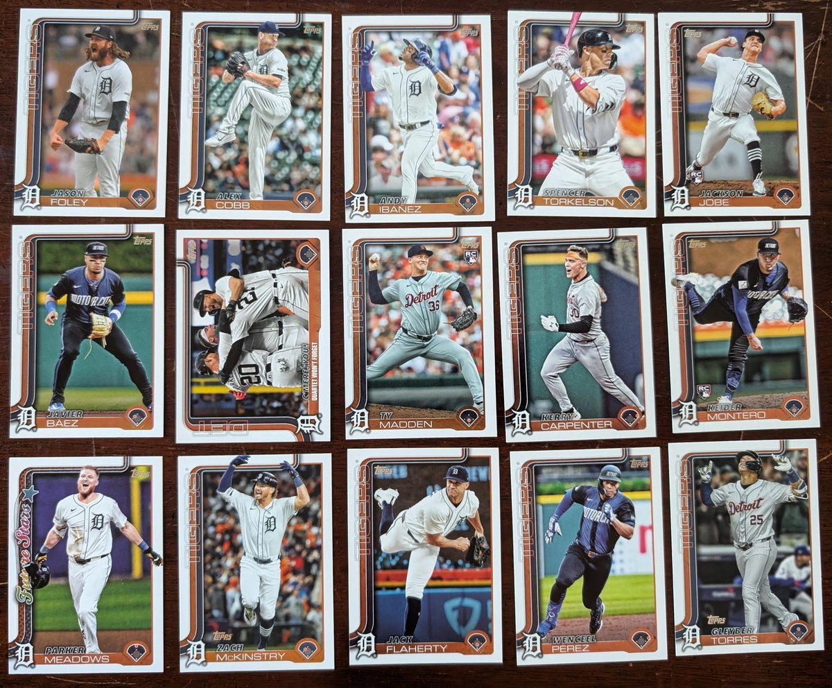 2025 Topps Series 2 Baseball Team Set 15 Cards Detroit Tigers Baez Gleyber Torkelson plaque