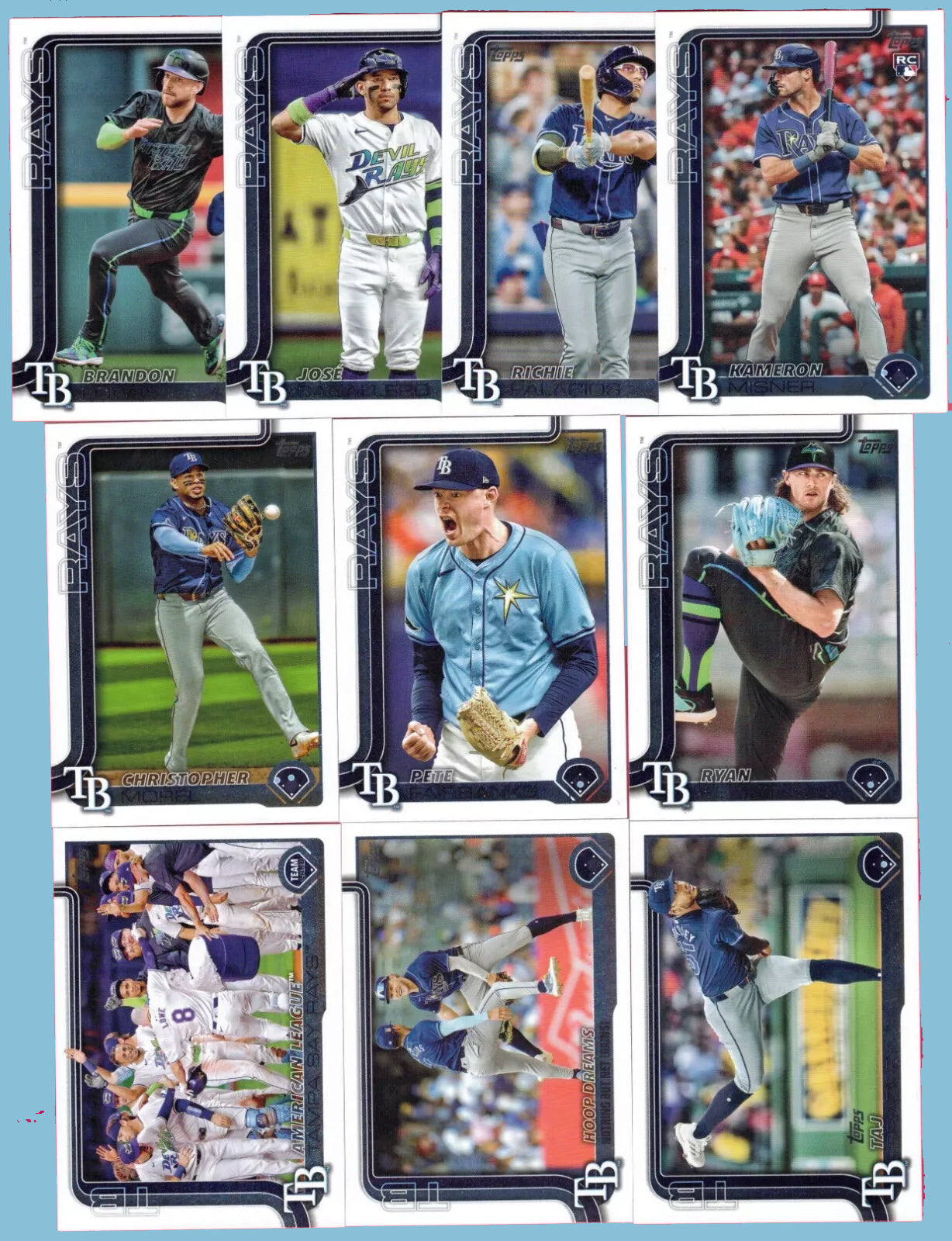 2025 Topps Tampa Bay Rays SCORE Buccaneers Bucs NFL MLB Team Set Bundle - 22 Total Cards - Baker Mayfield hand-collated team set