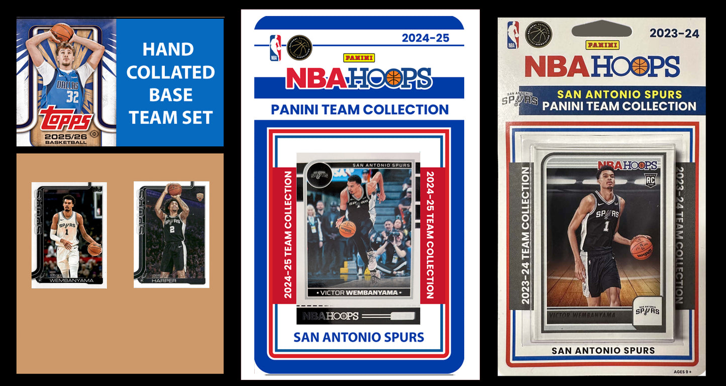 2025-26 2026 Topps SA Spurs NBA Team Set + 2024 2023 Panini Hoops Wembanyama