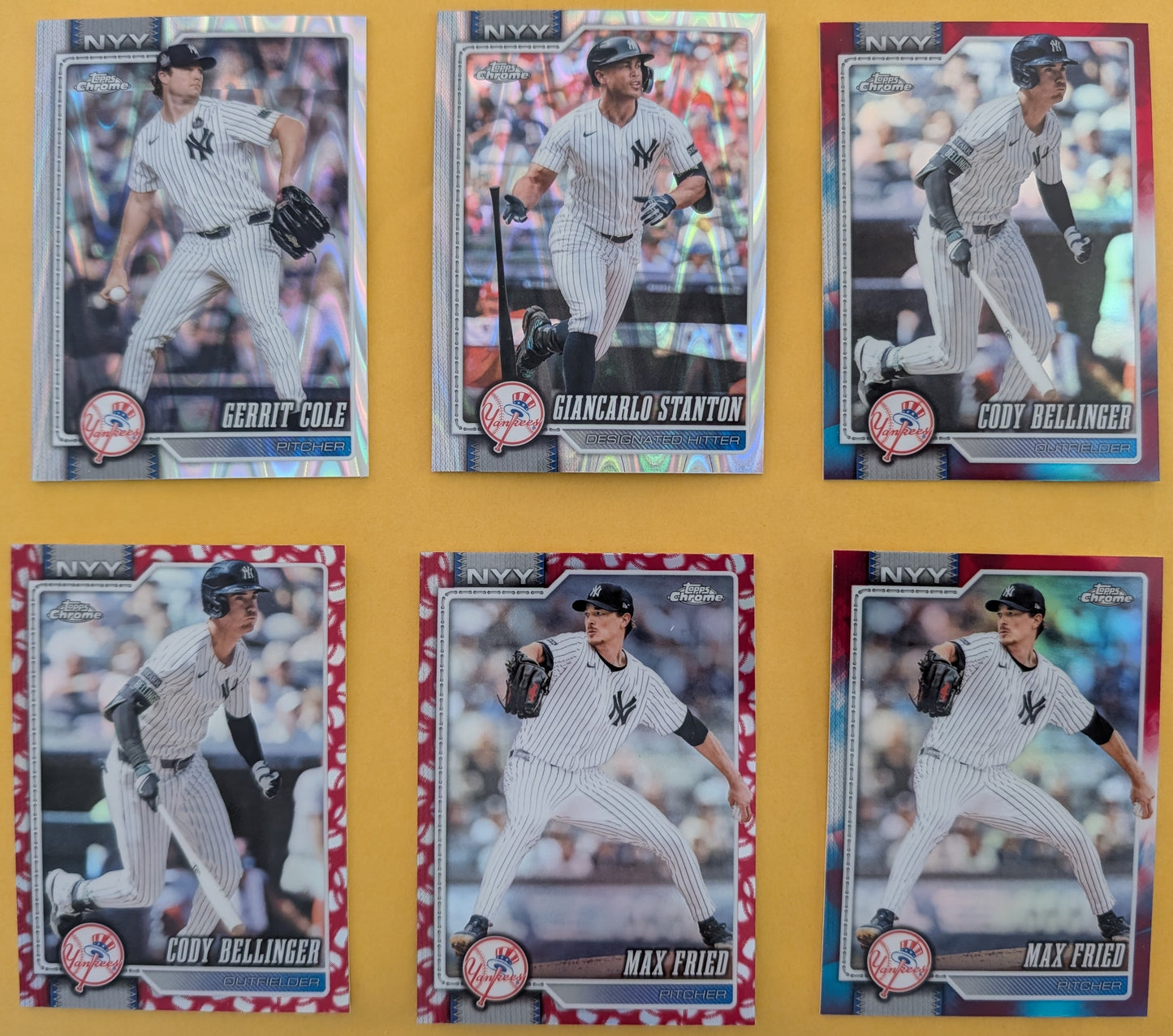2026 Topps Chrome New York Yankees Ray Wave Red White Blue Seams Bellinger Cole