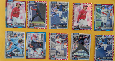 2026 Topps Chrome Toronto Blue Jays Ray Wave Red White Blue Seams Kirk Gimenez