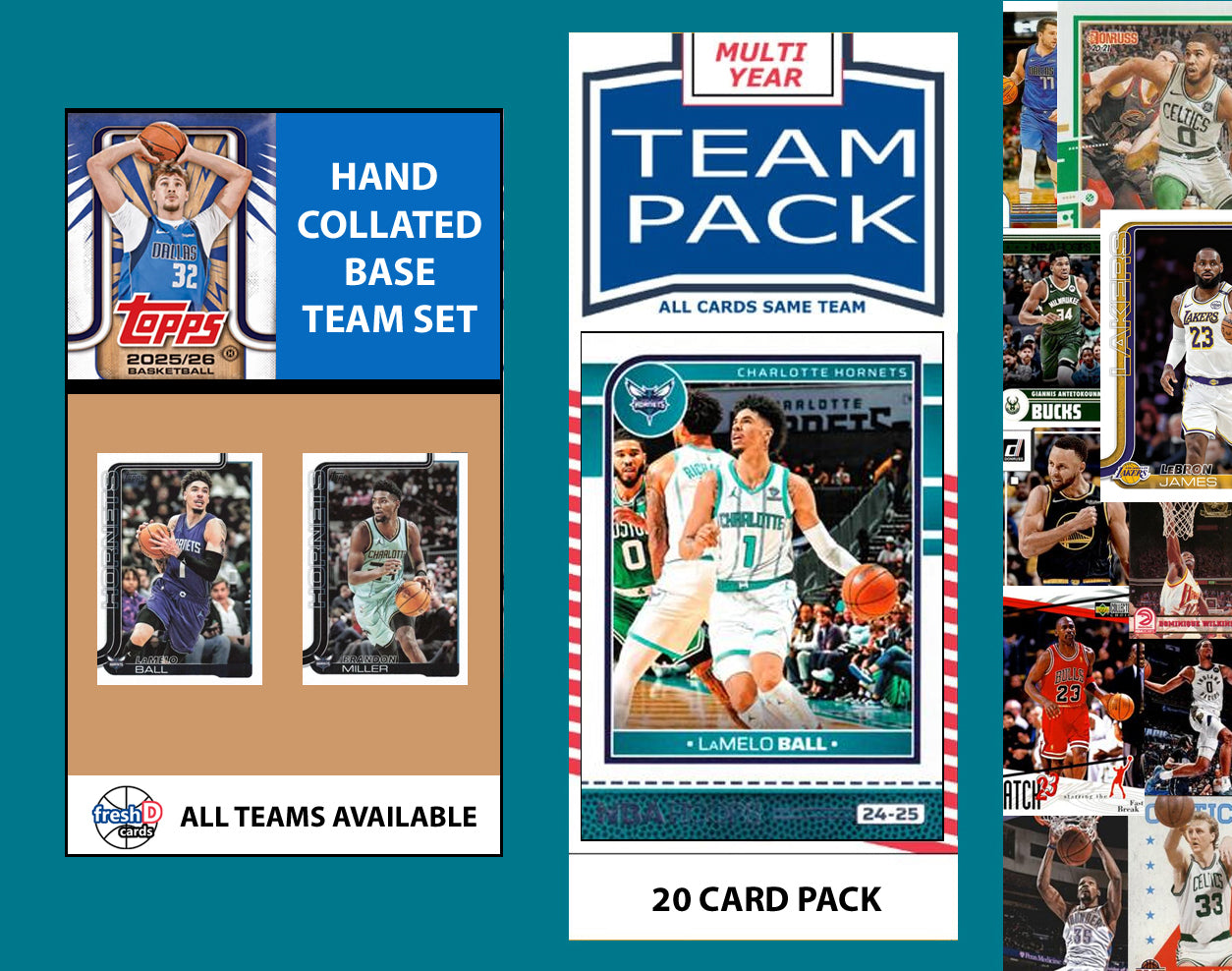 2025-26 Topps NBA Team Set + Multiyear Pack Charlotte Hornets 2025 2026 2024 Lamelo Ball