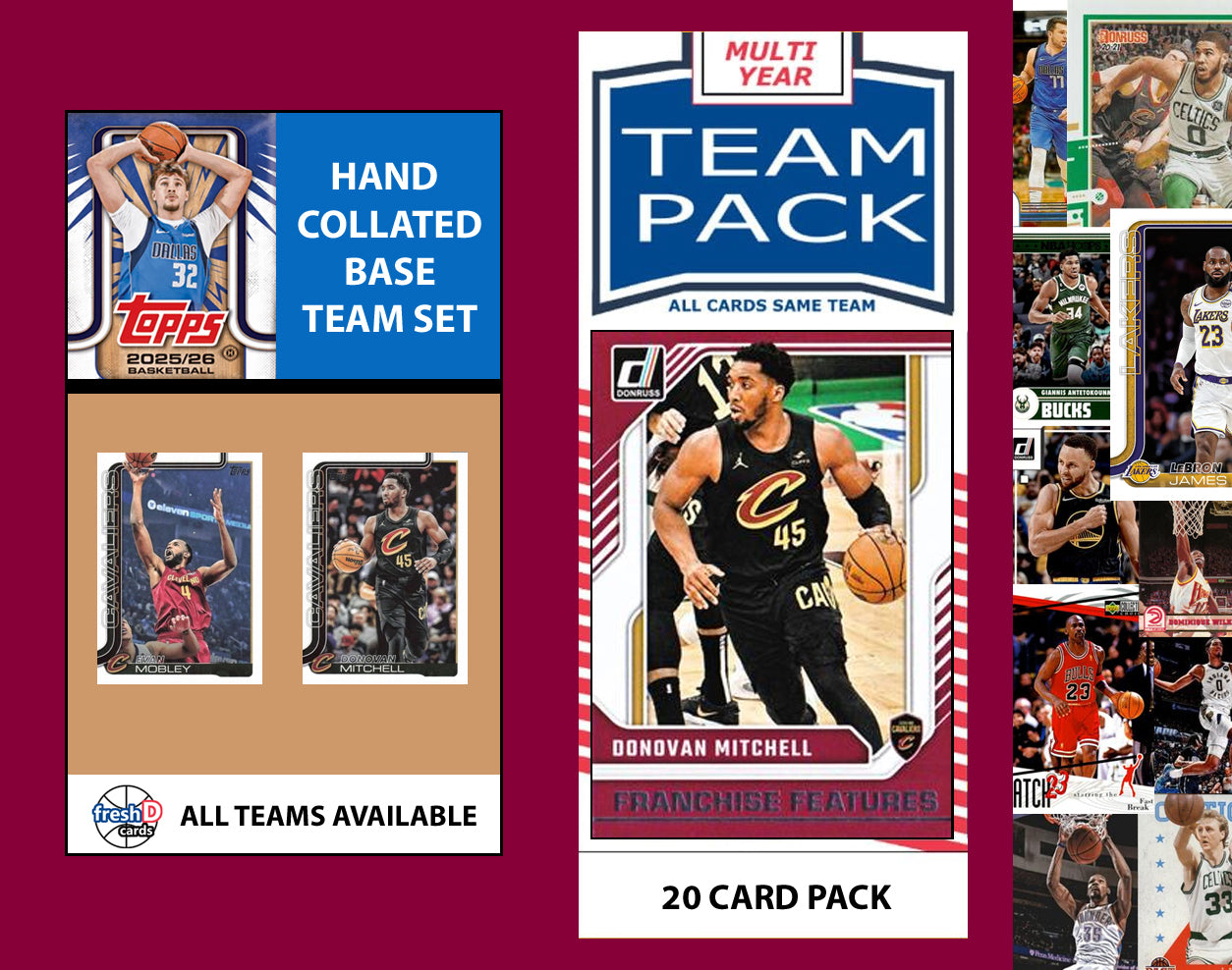 2025-26 Topps NBA Team Set + Multiyear Pack Cleveland Cavaliers 2025 2026 2024 Mitchell