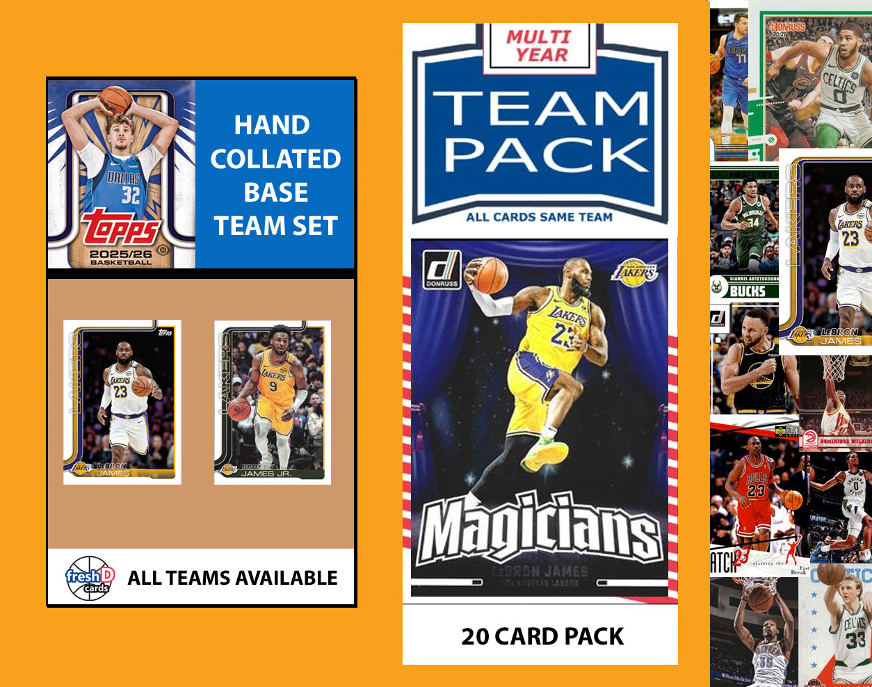 2025-26 Topps NBA Team Set + Multiyear Pack LA Lakers 2025 2024 LeBron James