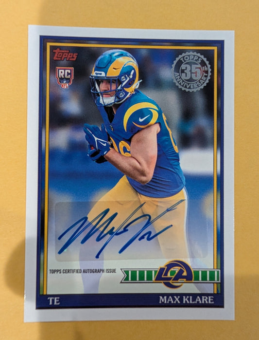 2026 Topps Football Max Klare Los Angeles Rams 1991 Autograph RC #91FRA-MK
