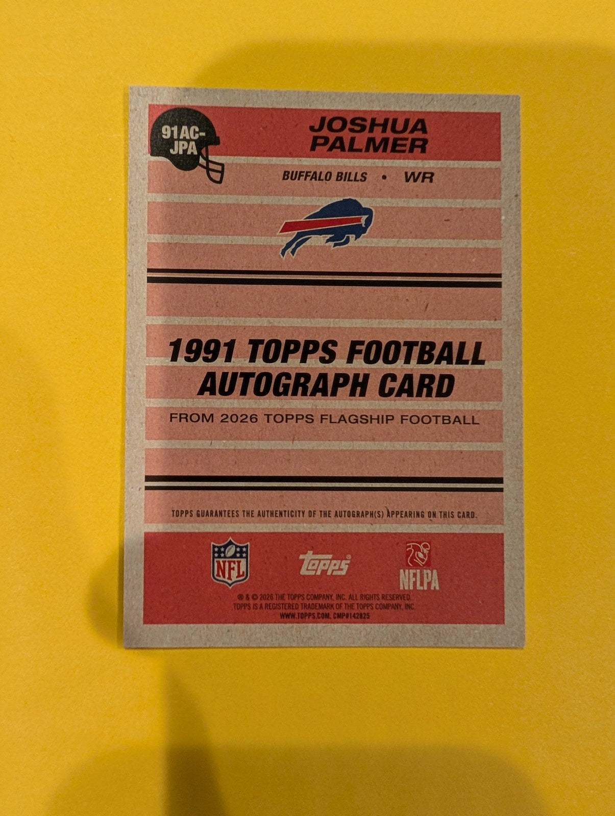 2026 Topps Football Joshua Palmer Autograph #91AC-JPA Green /99 - back