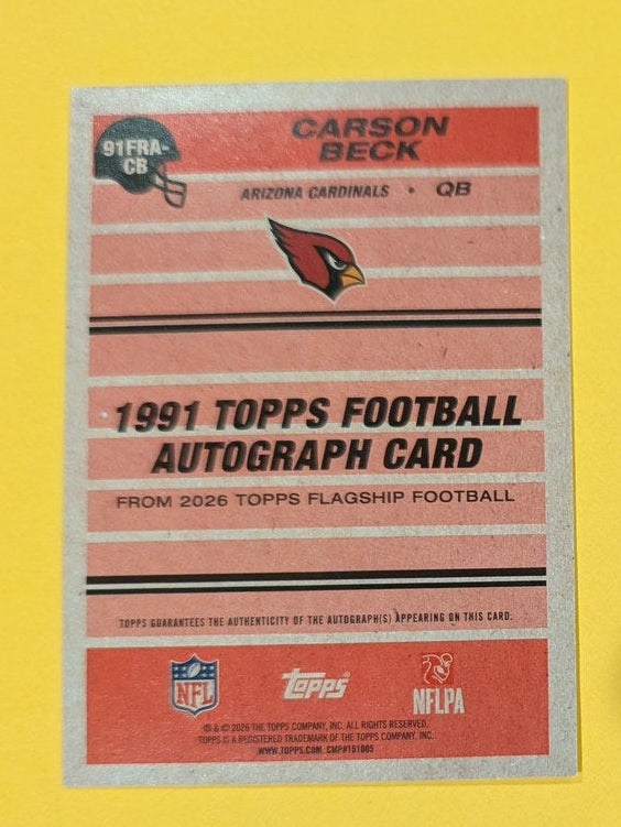 2026 Topps Football Carson Beck Rookie Autograph #91FRA-CB - back