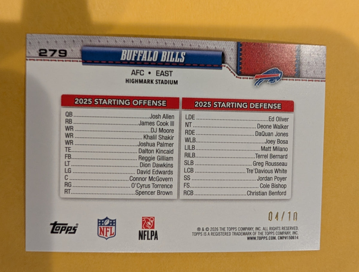 2026 Topps Football Buffalo Bills Team Card Black Foil SSP /10 #279