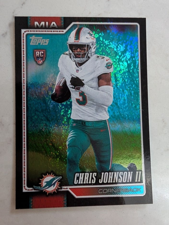 2026 Topps Football Chris Johnson II Dolphins Black Sparkle Foil SSP /10 RC #356