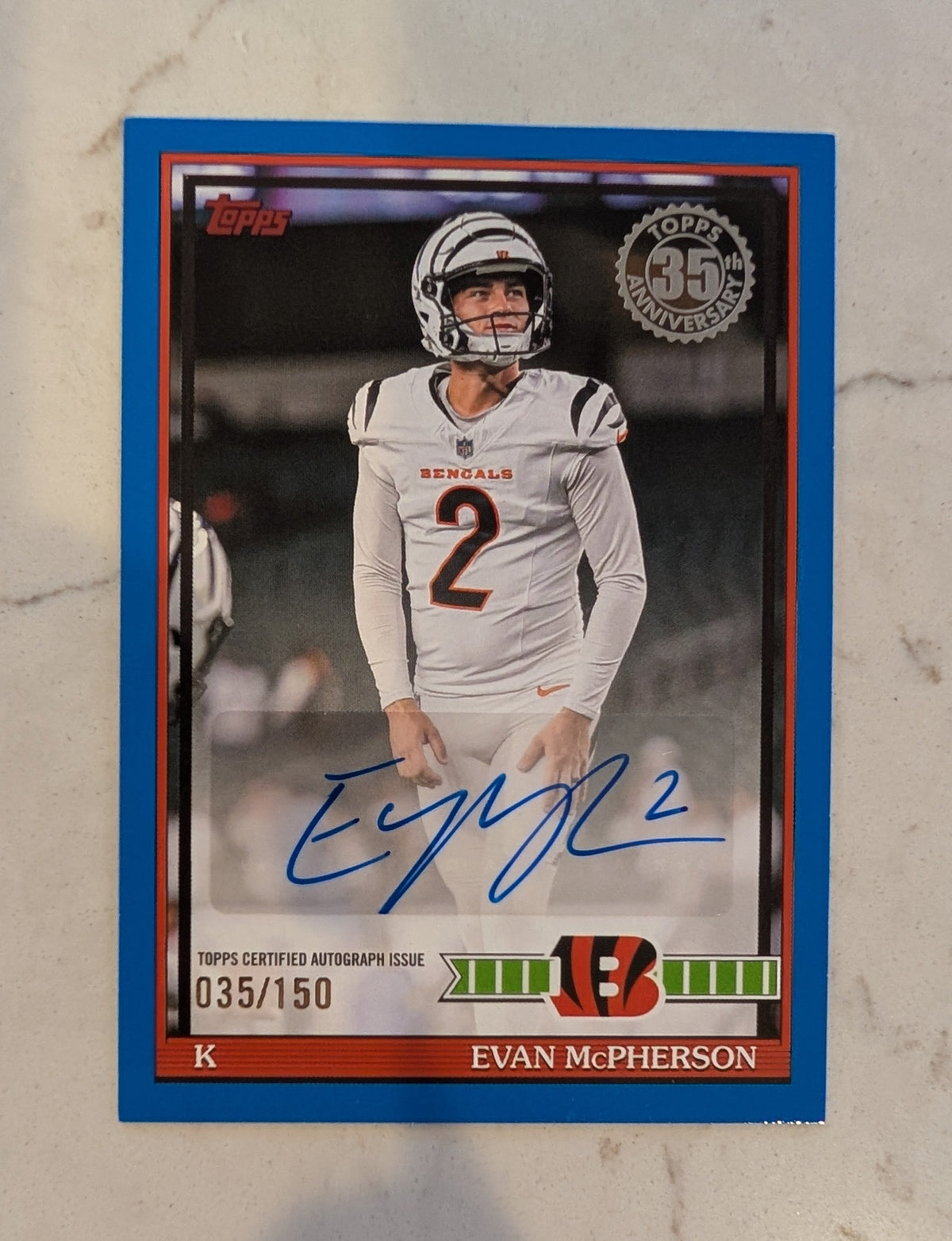 2026 Topps Football Evan McPherson Bengals 1991 Auto Blue SP /150 #91AC-EM