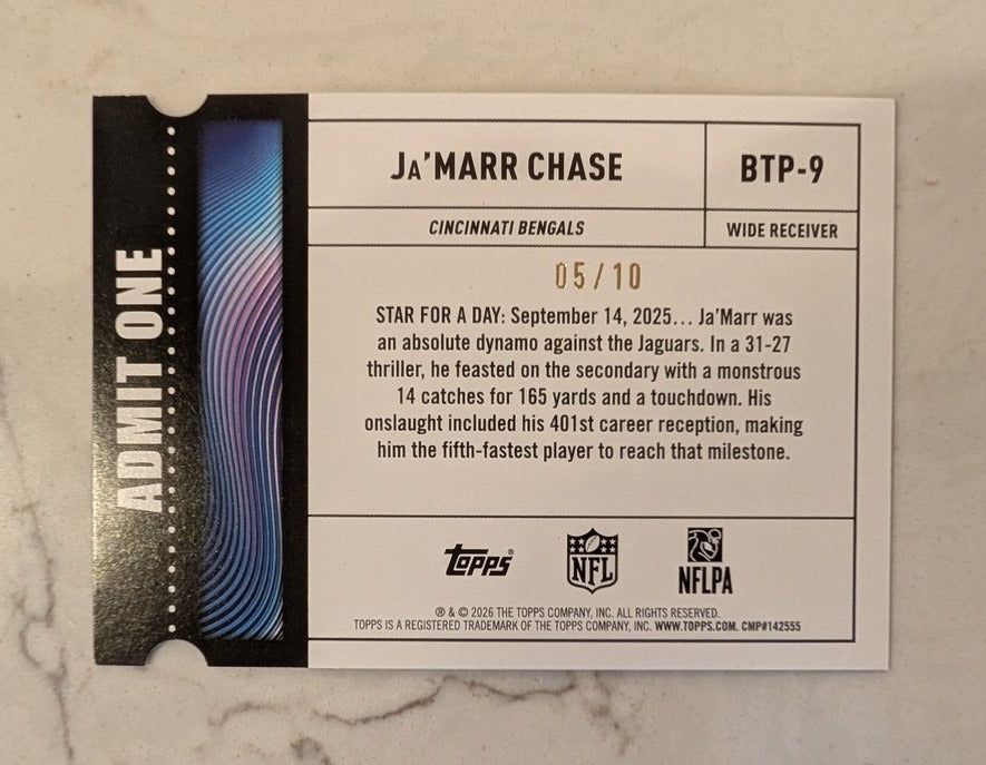 2026 Topps Football Ja'Marr Chase Bengals Big Ticket Players SSP /10 #BTP-9
