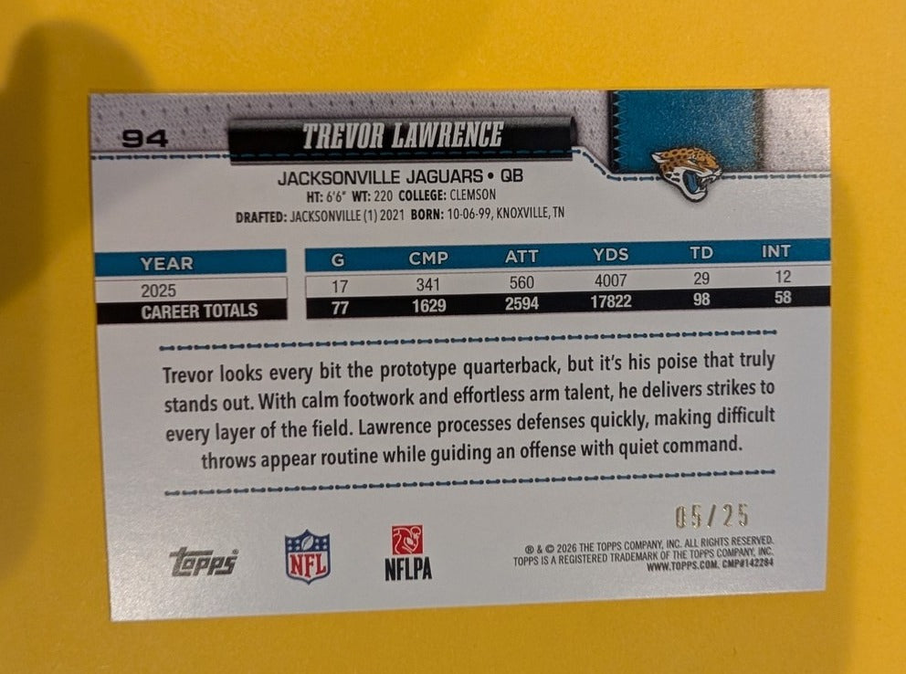 2026 Topps Football Trevor Lawrence Jaguars Camo SSP /25 #94