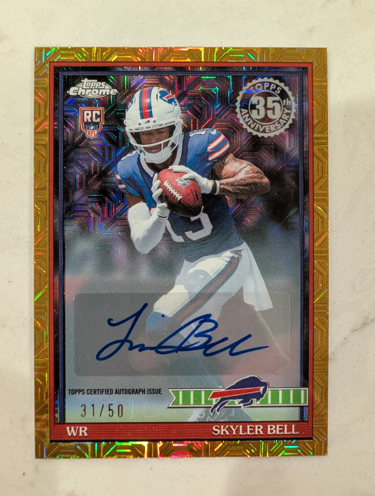 2026 Topps Football Skyler Bell Bills 1991 Chrome Gold Auto SP /50 RC #91TRC-27