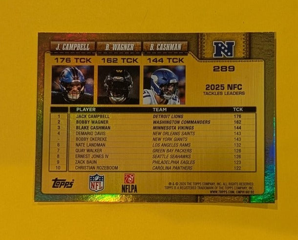 2026 Topps Football NFC Tackles Leaders Golden Mirror SSP #289 Campbell Wagner Cashman