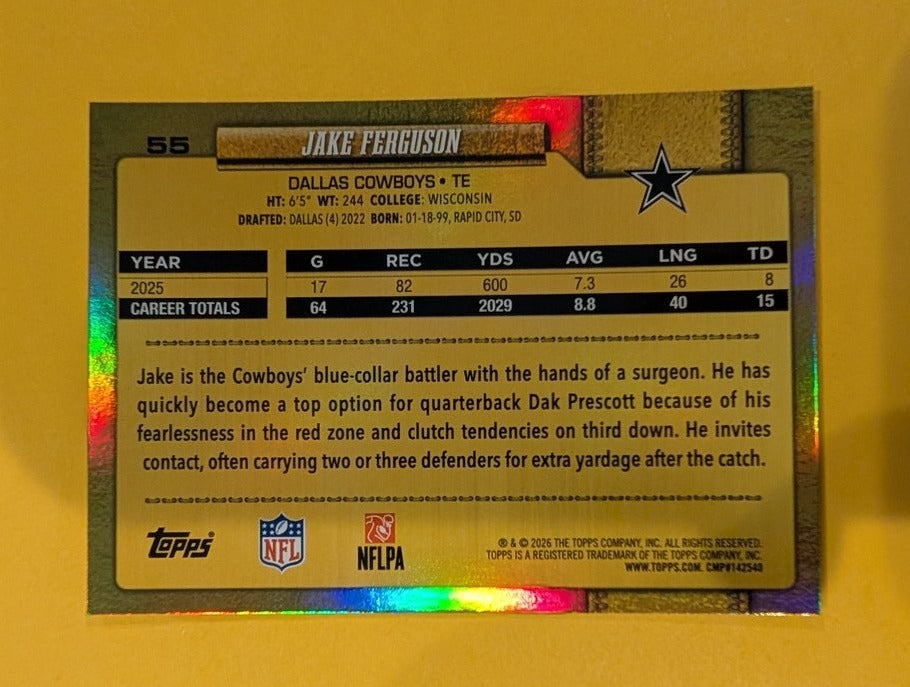 2026 Topps Football Jake Ferguson Cowboys Golden Mirror Case Hit SSP #55