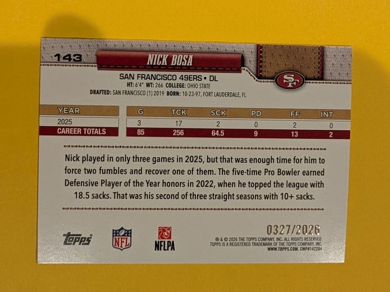 2026 Topps Football Nick Bosa Gold /2026 #143