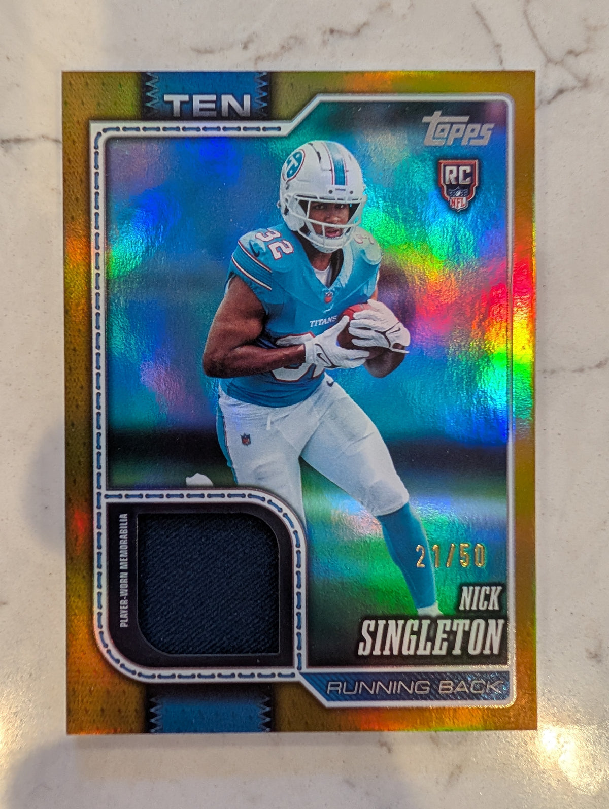 2026 Topps Football Nick Singleton Titans Rookie Real One Relic Gold SP /50
