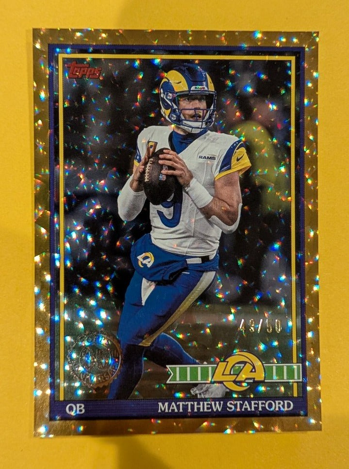 2026 Topps Football Matthew Stafford 1991 Topps Football Gold Crackle /50 #91TF-22