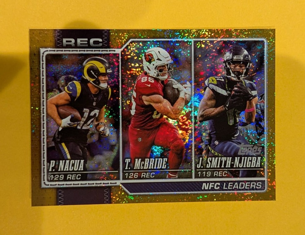 2026 Topps Football NFC Receptions Leaders Gold Speckle /50 #283 Nacua McBride Smith-Njigba