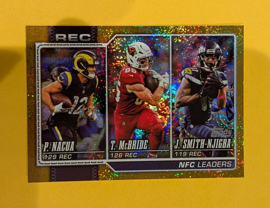 2026 Topps Football NFC Receptions Leaders Gold Speckle /50 #283 Nacua McBride Smith-Njigba