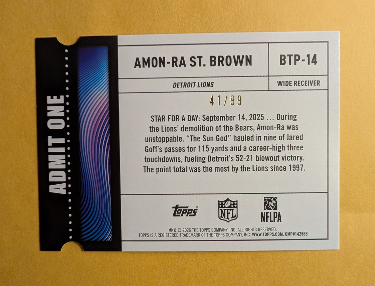 2026 Topps Football Amon-Ra St. Brown Lions Big Ticket Players Green SP /99