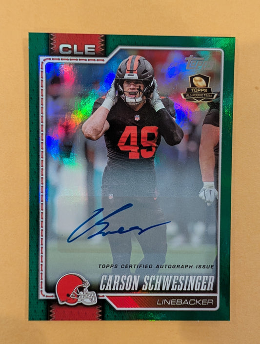 2026 Topps Football Carson Schwesinger Browns Real One Auto Green SP /99 #45