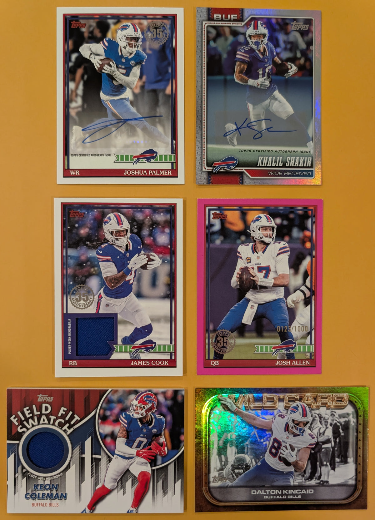 2026 Topps Football Bills 6 Card Auto Relic Lot - Josh Allen SP /1000, Shakir