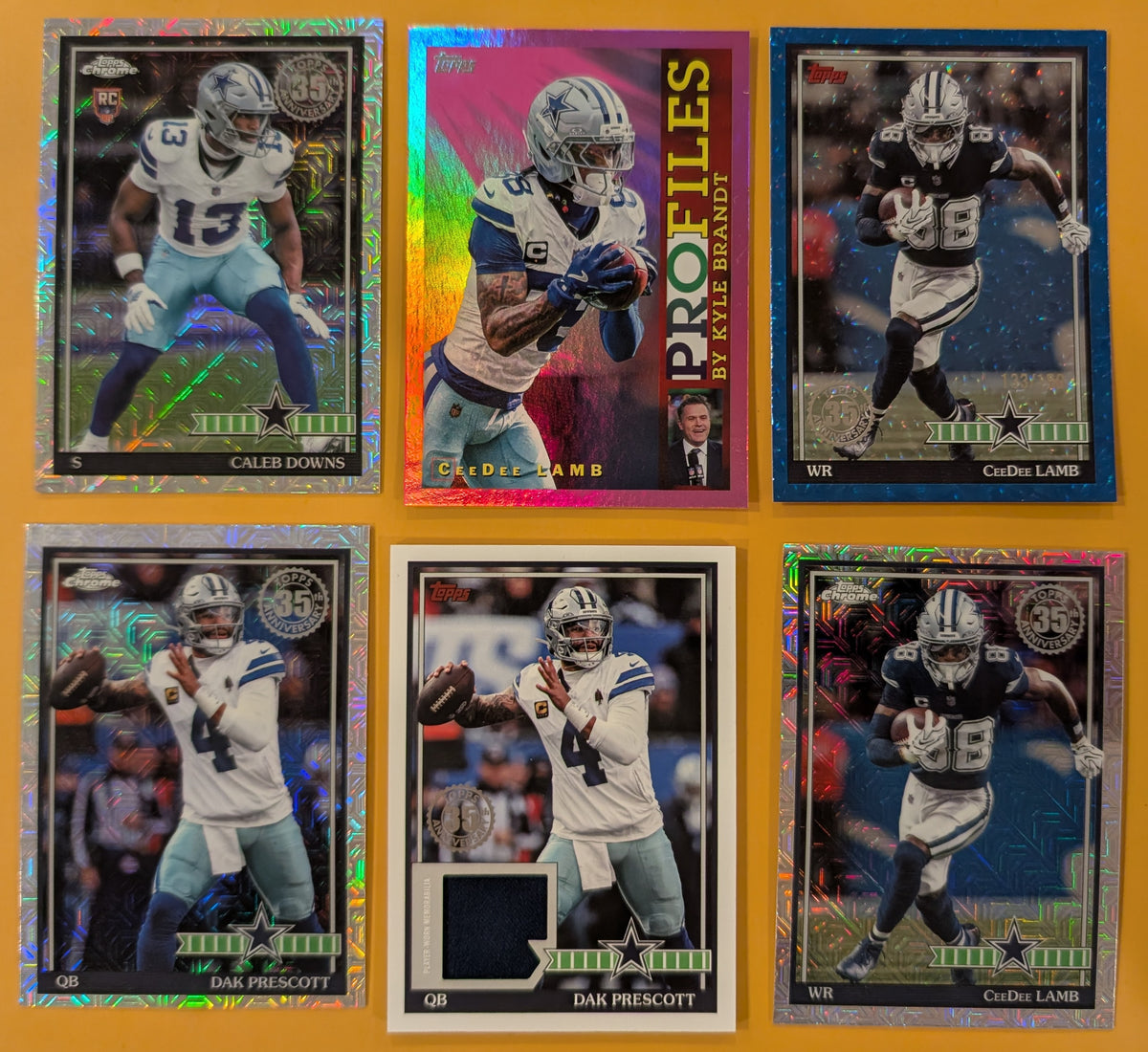 2026 Topps Football Cowboys 6 Card Chrome Relic Lot - CeeDee Lamb, Dak Prescott