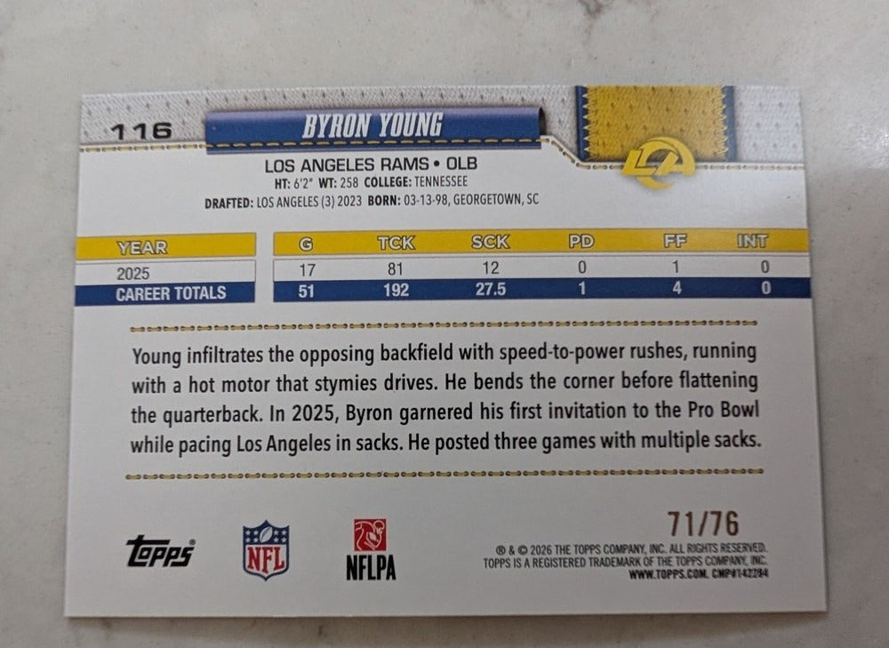 2026 Topps Football Byron Young Los Angeles Rams Independence Day SP /76 #116