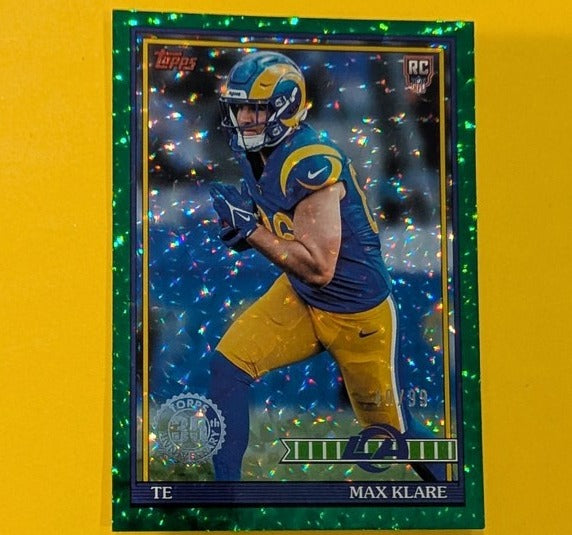 2026 Topps Football Max Klare Rams 2-Card Lot Rookie Relic + Green RC #RMC-MKL