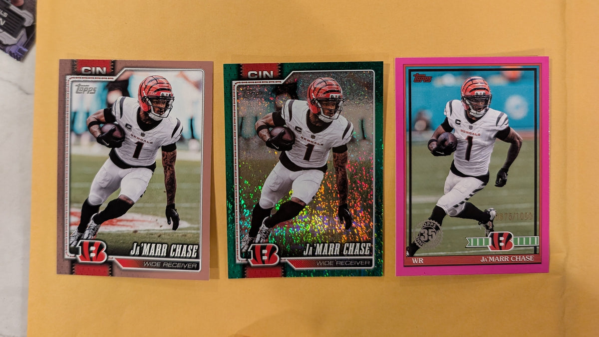 2026 Topps Football Ja'Marr Chase Bengals 3 Card Lot Pink /1000 Leather #43