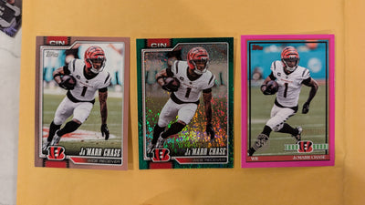 2026 Topps Football Ja'Marr Chase Bengals 3 Card Lot Pink /1000 Leather #43