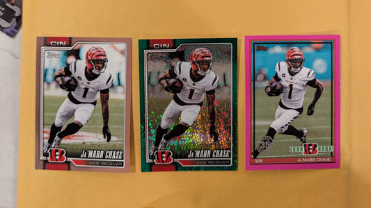 2026 Topps Football Ja'Marr Chase Bengals 3 Card Lot Pink /1000 Leather #43