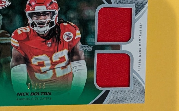 2026 Topps Football Nick Bolton Chiefs NFL Material Dual Relic Green SP /99