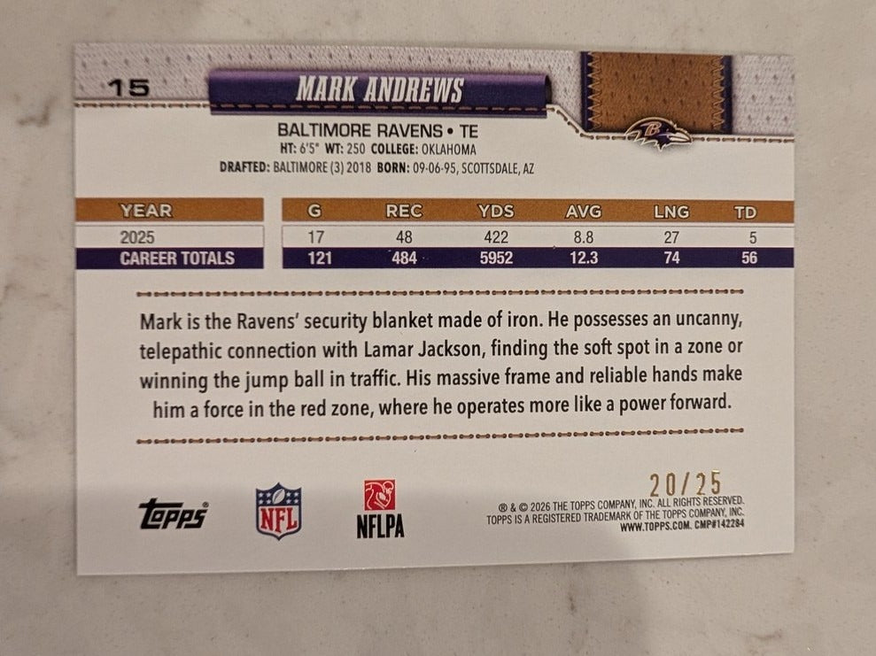 2026 Topps Football Mark Andrews Baltimore Ravens Orange Football SSP /25 #15