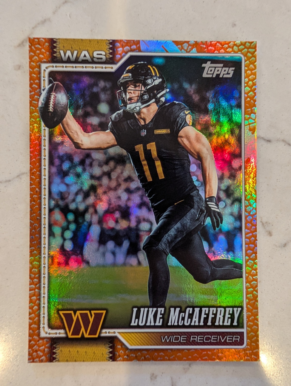 2026 Topps Football Luke McCaffrey Commanders Orange Leather SSP /25 #198
