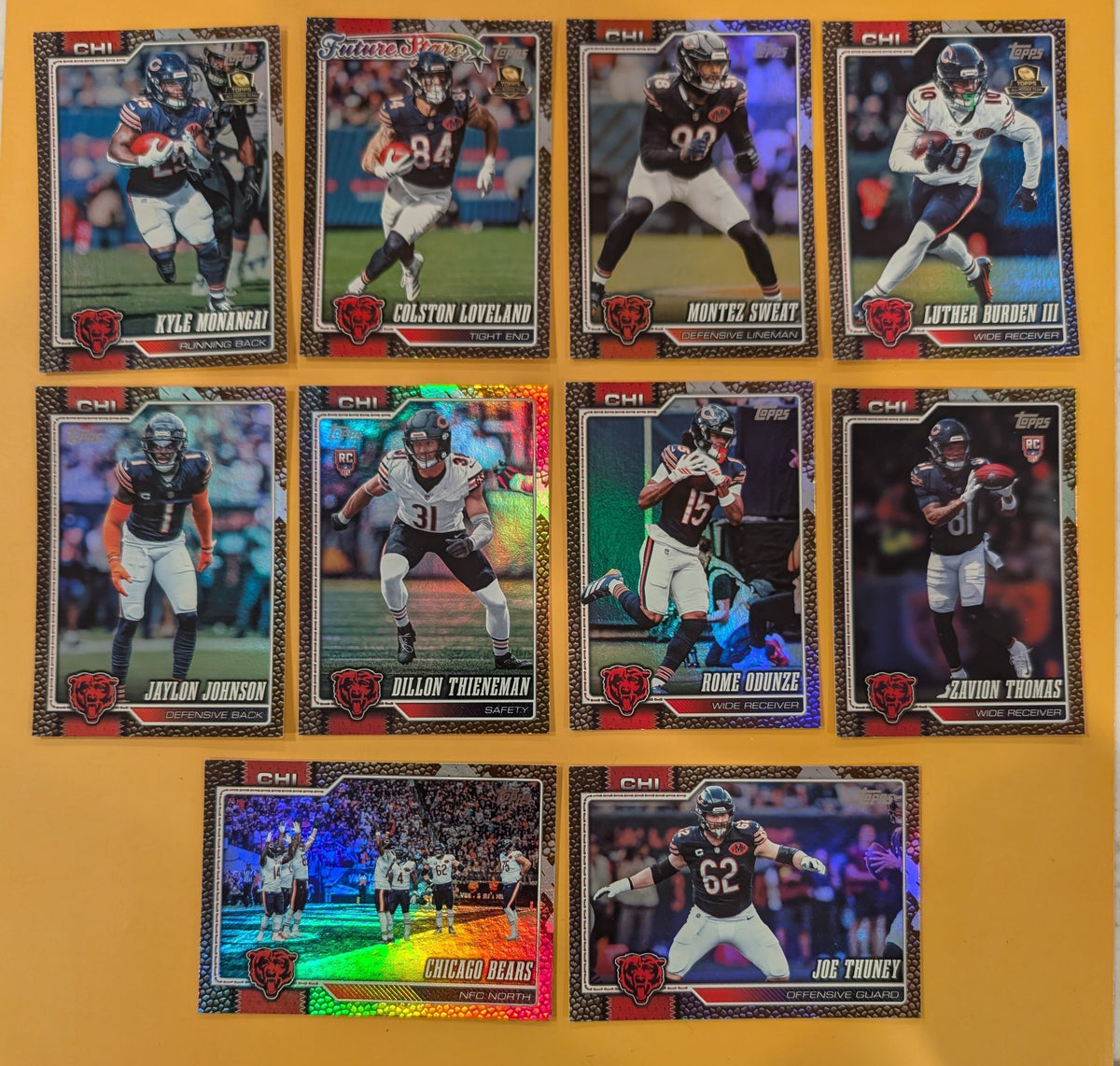 2026 Topps Football Bears Leather Foil Lot 10 Cards - Rome Odunze, Luther Burden