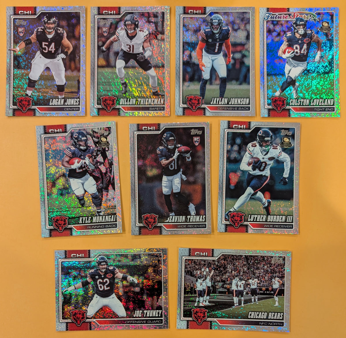 2026 Topps Football Bears Sparkle Foil Lot 9 Cards - Luther Burden III, Loveland