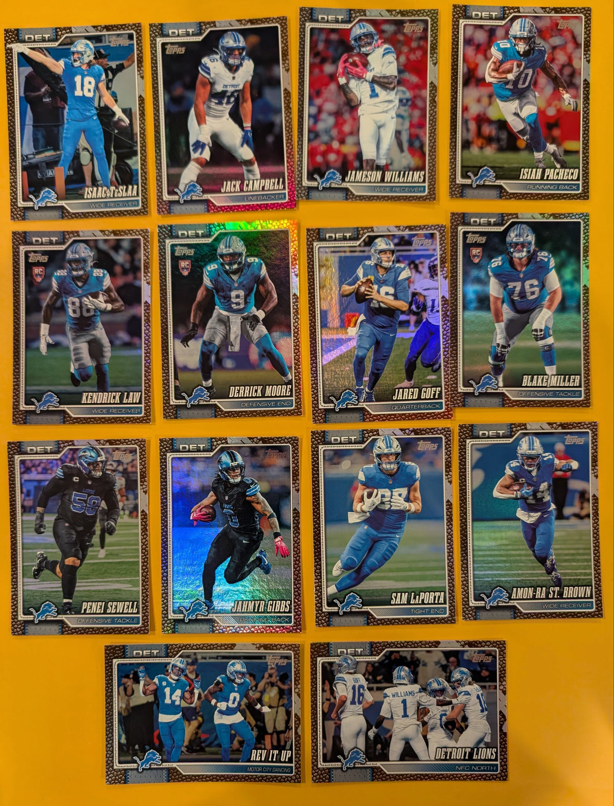 2026 Topps Football Lions Leather Foil Lot 14 Cards - Gibbs, Amon-Ra, Jared Goff