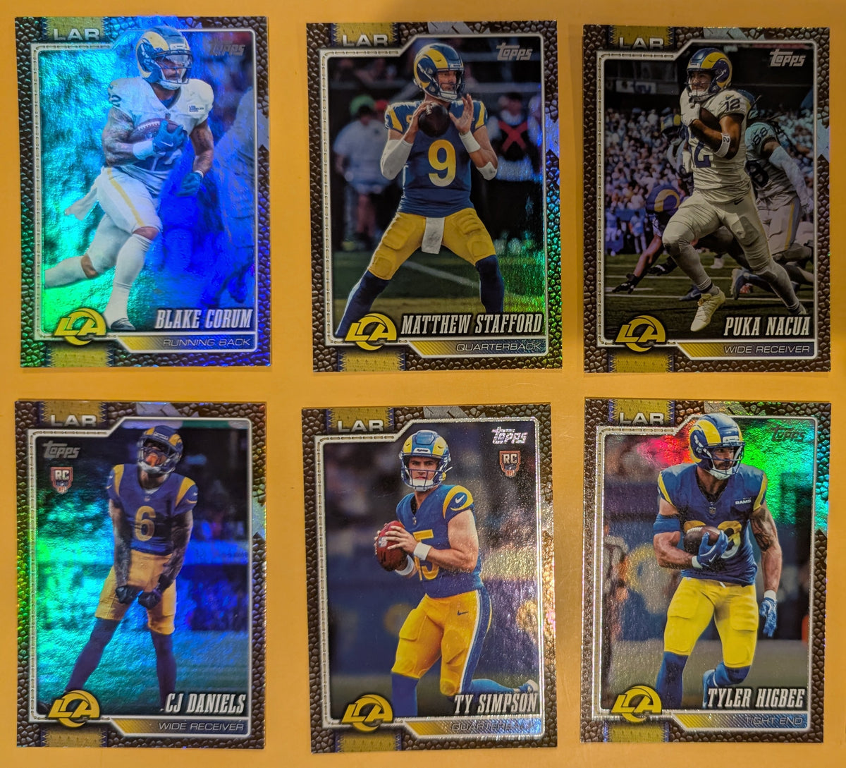 2026 Topps Football Rams Leather Foil Lot 6 Cards - Nacua, Stafford, Blake Corum