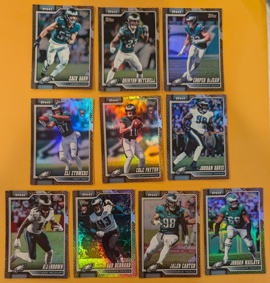 2026 Topps Football Eagles Leather Foil Lot 10 Cards - A.J. Brown, Jalen Carter