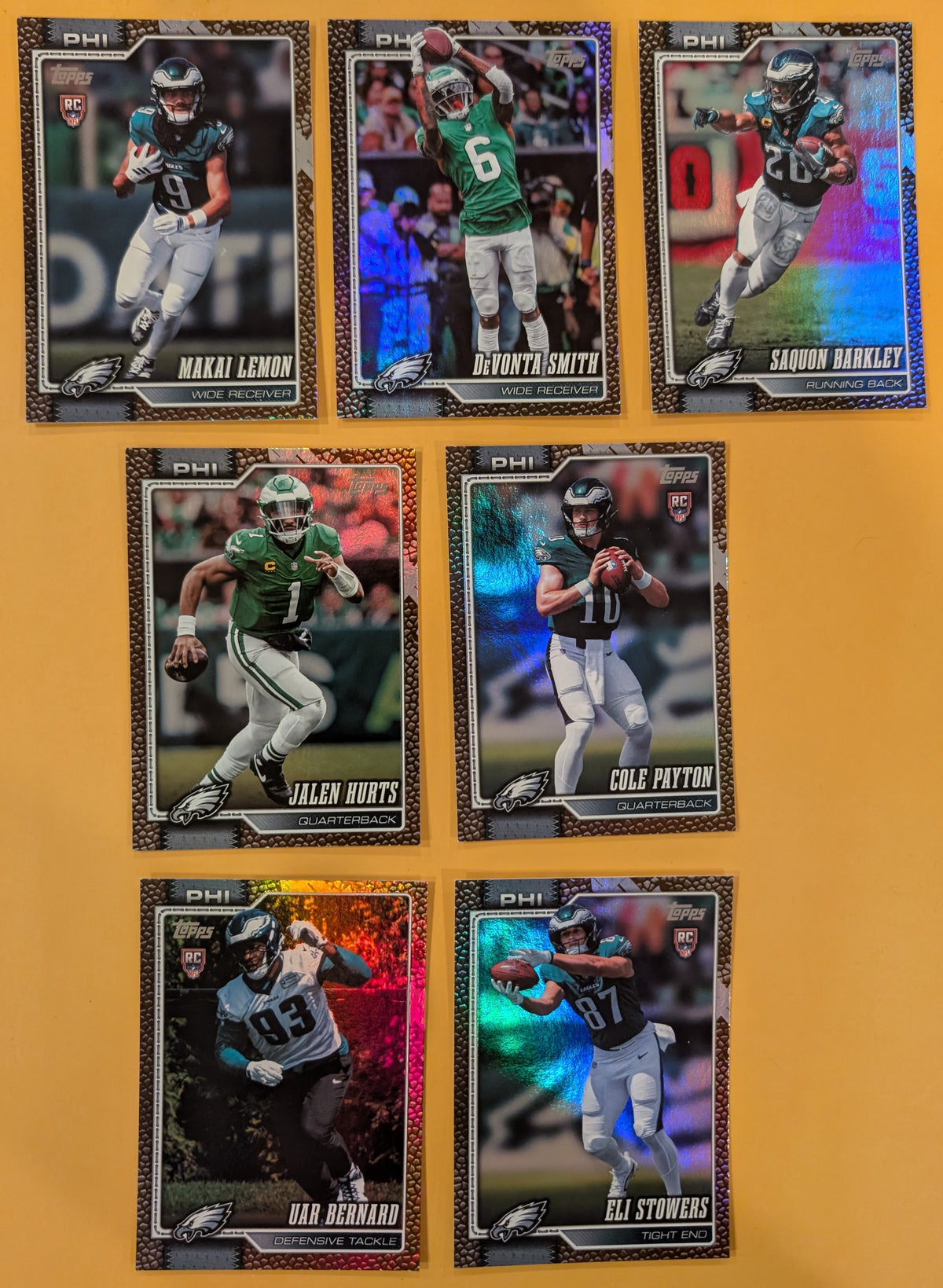 2026 Topps Football Eagles Leather Foil Lot 7 Cards - Barkley, DeVonta Smith
