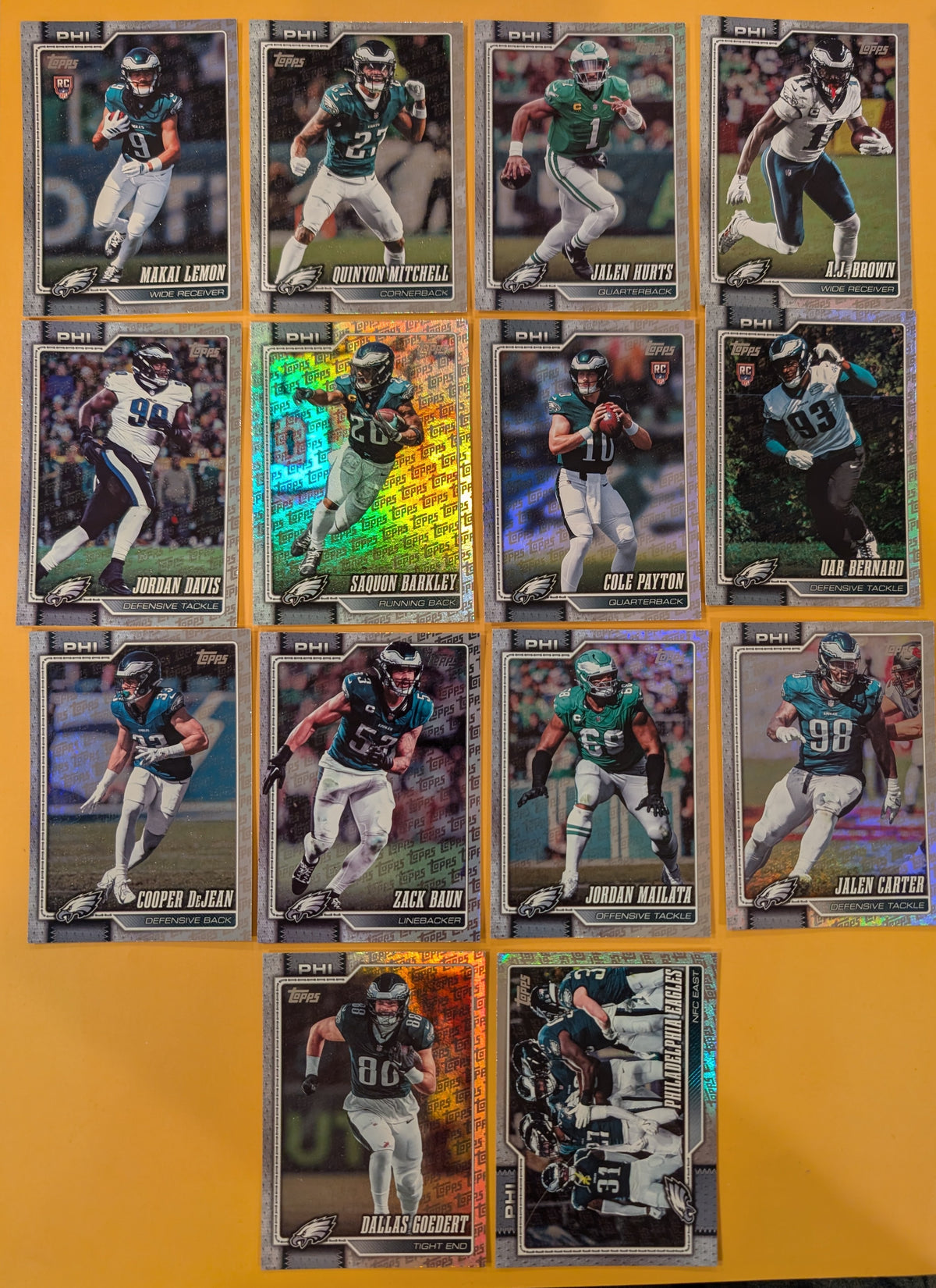 2026 Topps Football Eagles Topps Logo Foil Lot 14 Cards - Hurts, Barkley, Brown