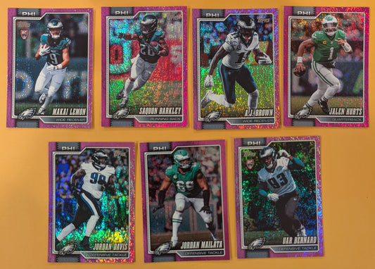 2026 Topps Football Eagles Pink Foil Lot 7 Cards - Hurts, Barkley, A.J. Brown